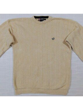 Chaps Ralph Lauren Crewneck Sweater Mens XL Ivory Hand Framed Herringbone Knit